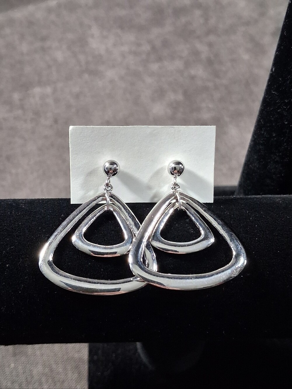 Marked 925 Sterling Silver Dbl Triangle 38mm x 32mm Pierced Dangle Earrings NEW